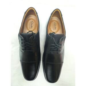Men's Clark's Black Leather Shoes Tilden Cap US Size 10.5M